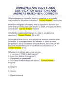 URINALYSIS AND BODY FLUIDS  CERTIFICATION QUESTIONS AND  ANSWERS RATED 100% CORRECT!!