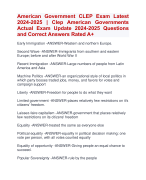 American Government CLEP Exam Latest  2024-2025 | Clep American Governments  Actual Exam Update 2024-2025 Questions  and Correct Answers Rated A+ | Verified American Government CLEP Exam 2024-2025 Quiz with Accurate Solutions Aranking Allpass