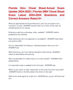 Florida Dmv Cheat Sheet Actual Exam  Update 2024-2025 | Florida DMV Cheat Sheet  Exam Latest 2024-2024 Questions and  Correct Answers Rated A+ | Verified Florida Dmv Cheat Sheet ActualExam Update 2024-2025 Quiz with Accurate Solutions Aranking Allpassn'
