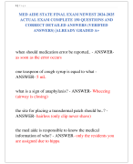 MED AIDE STATE FINAL EXAM NEWEST 2024-2025  ACTUAL EXAM COMPLETE 150 QUESTIONS AND  CORRECT DETAILED ANSWERS (VERIFIED  ANSWERS) |ALREADY GRADED A+