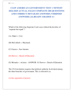 CLEP AMERICAN GOVERNMENT TEST 1 NEWEST  2024-2025 ACTUAL EXAM COMPLETE 200 QUESTIONS  AND CORRECT DETAILED ANSWERS (VERIFIED  ANSWERS) |ALREADY GRADED A+