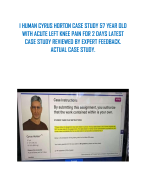 I HUMAN CYRUS HORTON CASE STUDY 57 YEAR OLD WITH ACUTE LEFT KNEE PAIN FOR 2 DAYS LATEST CASE STUDY REVIEWED BY EXPERT FEEDBACK. ACTUAL CASE STUDY.
