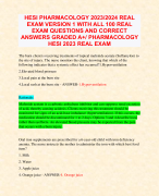 HESI PHARMACOLOGY 2023/2024 REAL  EXAM VERSION 1 WITH ALL 100 REAL  EXAM QUESTIONS AND CORRECT  ANSWERS GRADED A+/ PHARMACOLOGY  HESI 2023 REAL EXAM
