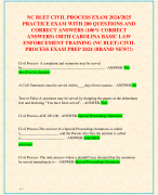 NC BLET CIVIL PROCESS EXAM 2024/2025  PRACTICE EXAM WITH 200 QUESTIONS AND  CORRECT ANSWERS (100% CORRECT  ANSWERS) NORTH CAROLINA BASIC LAW  ENFORCEMENT TRAINING (NC BLET) CIVIL  PROCESS EXAM PREP 2024 (BRAND NEW!!)
