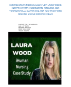 COMPREHENSIVE MEDICAL CASE STUDY: LAURA WOOD: INDEPTH HISTORY, EXAMINATION, DIAGNOSIS, AND TREATMENT PLAN: LATEST 2024-2025 CASE STUDY WITH MARKING SCHEME EXPERT FEEDBACK