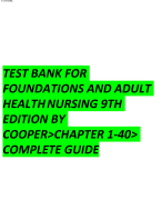 Test Bank For Foundations and Adult Health Nursing, 9th - 2023 All Chapters