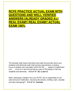 RCFE PRACTICE ACTUAL EXAM WITH  QUESTIONS AND WELL VERIFIED  ANSWERS [ALREADY GRADED A+}  REAL EXAM!! REAL EXAM!! ACTUAL  EXAM 100%