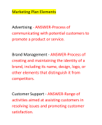 Marketing Plan Elements    Advertising - ANSWER-Process of communicating with potential customers to promote a product or service.    Brand Management - ANSWER-Process of creating and maintaining the identity of a brand, including its name, design, logo, 