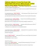 Alabama Adjusters License Test Exam with 362questions and answers 100%Correctly verified answers latest update 2024/2025 RATED A+