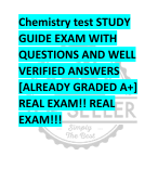 Chemistry test STUDY  GUIDE EXAM WITH  QUESTIONS AND WELL  VERIFIED ANSWERS  [ALREADY GRADED A+]  REAL EXAM!! REAL  EXAM!!!