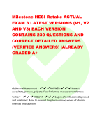 Milestone HESI Retake ACTUAL  EXAM 3 LATEST VERSIONS (V1, V2  AND V3) EACH VERSION  CONTAINS 230 QUESTIONS AND  CORRECT DETAILED ANSWERS  (VERIFIED ANSWERS) |ALREADY  GRADED A+