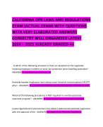 CALIFORNIA DPR LAWS AND REGULATIONS  EXAM (ACTUAL EXAM) WITH QUESTIONS WITH VERY ELABORATED ANSWERS CORRECTRY WELL ORGANIZED LATEST 2024 – 2025 ALREADY GRADED A+ 