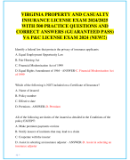 VIRGINIA PROPERTY AND CASUALTY  INSURANCE LICENSE EXAM 2024/2025  WITH 500 PRACTICE QUESTIONS AND  CORRECT ANSWERS (GUARANTEED PASS)  VA P&C LICENSE EXAM 2024 (NEW!!)