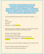 CE SHOP FINAL EXAM REAL ESTATE  COURSE 2024/2025 WITH 300+  QUESTIONS AND CORRECT ANSWERS  /THE CE SHOP TEST / CE REAL ESTATE  FINAL EXAM 2024 (BRAND NEW!!)