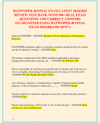 HAZWOPER 40 FINAL EXAM LATEST 2024/2025  REVIEW TEST BANK WITH 500+ REAL EXAM  QUESTIONS AND CORRECT ANSWERS  (GUARANTEED PASS)/ HAZWOPER 40 FINAL  EXAM 2024(BRAND NEW!!)