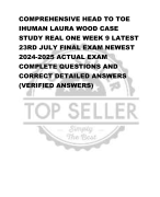 COMPREHENSIVE HEAD TO TOE  IHUMAN LAURA WOOD CASE  STUDY REAL ONE WEEK 9 LATEST  23RD JULY FINAL EXAM NEWEST  2024-2025 ACTUAL EXAM  COMPLETE QUESTIONS AND  CORRECT DETAILED ANSWERS  (VERIFIED ANSWERS)