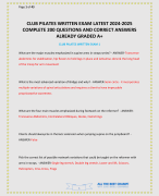 CLUB PILATES WRITTEN EXAM LATEST 2024-2025 COMPLETE 200 QUESTIONS AND CORRECT ANSWERS ALREADY GRADED A+