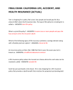 FINAL EXAM: CALIFORNIA LIFE, ACCIDENT, AND HEALTH INSURANCE (ACTUAL) 2024 QUESTIONS AND ANSWERS
