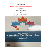 Test Bank For Byrd & Chen's Canadian Tax Principles Volume 1 2022 - 2023 edition By Gary Donell Byrd & Chen |All Chapters, Complete Q & A, Latest 2024