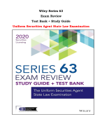 Wiley Series 63 Exam Review Test Bank + Study Guide Uniform Securities Agent State Law Examination |All Chapters, Complete Q & A, Latest 2024|