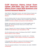 CLEP American History Actual Exam Update 2024-2025| Clep Test American  History Exam Latest 2024 Questions and  Correct Answers Rated A+ | Verified CLEP American History ActualExam 2024-2025 Quiz  with Accurate Solutions Aranking Allpass