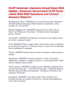 CLEP American Literature Actual Exam 2024  Update | American Government CLEP Exam  Latest 2024-2025 Questions and Correct  Answers Rated A+ | Verified CLEP American Literature Exam UpdateLatest 2024-2025 Quiz with Accurate Solutions Aranking Allpass''
