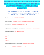 ESCO ELECTRICAL CERTIFICATION EXAM NEW VERSION UPDATED 2024-2025 BEST STUDYING MATERIAL WITH VERIFIED ANSWERS