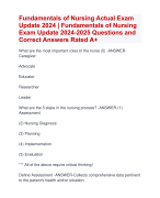 Fundamentals of Nursing Actual Exam Update 2024 | Fundamentals of Nursing  Exam Update 2024-2025 Questions and  Correct Answers Rated A+ | Verified Fundamentals of Nursing Exam Updatelatest 2024-2025 Quiz with Accurate Solutions Aranking Allpassl'