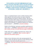 TEXAS REAL ESTATE BROKERAGE SAE  FINAL EXAM AND PRACTICE EXAM NEWEST  2024 ACTUAL EXAM 450 QUESTIONS AND  CORRECT DETAILED ANSWERS (VERIFIED  ANSWERS) |ALREADY GRADED A+