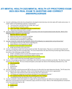 ATI MENTAL HEALTH 2023/MENTAL HEALTH ATI PROCTORED EXAM  2023-2024 REAL EXAM 70 QUESTINS AND CORRECT  ANSWERS|AGRADE