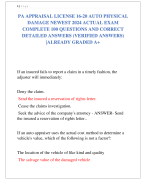 PA APPRAISAL LICENSE 16-20 AUTO PHYSICAL  DAMAGE NEWEST 2024 ACTUAL EXAM  COMPLETE 100 QUESTIONS AND CORRECT  DETAILED ANSWERS (VERIFIED ANSWERS) |ALREADY GRADED A+