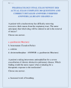 PHARMACOLOGY FINAL EXAM NEWEST 2024  ACTUAL EXAM COMPLETE 360 QUESTIONS AND  CORRECT DETAILED ANSWERS (VERIFIED  ANSWERS) |ALREADY GRADED A+