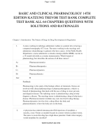 BASIC AND CLINICAL PHARMACOLOGY 14TH  EDITION KATZUNG TREVOR TEST BANK COMPLETE  TEST BANK ALL 64 CHAPTERS QUESTIONS WITH  SOLUTIONS AND RATIONALES