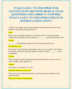 TCEQ CLASS C WATER OPERATOR  LICENSE EXAM 2024 WITH 400 REAL EXAM  QUESTIONS AND CORRECT ANSWERS/  TEXAS CLASS C WATER OPERATOR EXAM  2024/2025 LATEST (NEW!!)