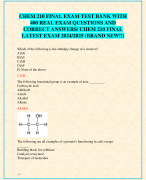 CHEM 210 FINAL EXAM TEST BANK WITH  400 REAL EXAM QUESTIONS AND  CORRECT ANSWERS/ CHEM 210 FINAL  LATEST EXAM 2024/2025 (BRAND NEW!!)