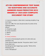 ATI RN COMPREHENSIVE TEST BANK  180 QUESTIONS AND ACCURATE  ANSWERS EXAM PREDICTOR 2019  GRADED A+ 2023-2024 COMPLETE  DOCUMENT FOR STUDY