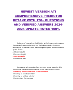 NEWEST VERSION ATI  COMPREHENSIVE PREDICTOR  RETAKE WITH 170+ QUESTIONS  AND VERIFIED ANSWERS 2024 2025 UPDATE RATED 100%