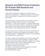 Research and HIPAA Privacy Protections  (ID 14) Exam 2024-2025 Questions and  Correct Answers Rated A+ | Verified Research and HIPAA Privacy Protections  (ID 14) ExamUpdate 2024-2025 Quiz with Accurate Solutions Aranking Allpassl'