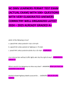 NC DMV LEARNERS PERMIT TEST EXAM (ACTUAL EXAM) WITH 500+ QUESTIONS WITH VERY ELABORATED ANSWERS CORRECTRY WELL ORGANIZED LATEST 2024 – 2025 ALREADY GRADED A+ 