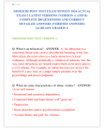 MISSOURI POST TEST EXAM NEWEST 2024 ACTUAL  EXAM 2 LATEST VERSIONS (VERSION A AND B)  COMPLETE 280 QUESTIONS AND CORRECT  DETAILED ANSWERS (VERIFIED ANSWERS) |ALREADY GRADED A