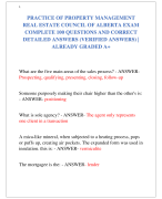 PRACTICE OF PROPERTY MANAGEMENT  REAL ESTATE COUNCIL OF ALBERTA EXAM  COMPLETE 100 QUESTIONS AND CORRECT  DETAILED ANSWERS (VERIFIED ANSWERS) |  ALREADY GRADED A+