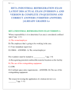 RETA INDUSTRIAL REFRIGERATION EXAM  LATEST 2024 ACTUAL EXAM (2VERSION A AND  VERSION B) COMPLETE 170 QUESTIONS AND  CORRECT ANSWERS (VERIFIED ANSWERS) |ALREADY GRADED A+