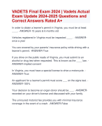 VADETS Final Exam 2024 | Vadets Actual  Exam Update 2024-2025 Questions and  Correct Answers Rated A+ | Verified VADETS Exam ActualUpdate 2024-2025 Quiz with Accurate Solutions Aranking Allpass'