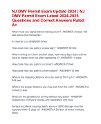 NJ DMV Permit Exam Update 2024 | NJ  DMV Permit Exam Latest 2024-2025  Questions and Correct Answers Rated  A+ | Verified NJ DMV Permit Exam ActualUpdate 2024-2025 Quiz with Accurate Solutions Aranking Allpass'