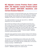 NC Adjuster License Practice Exam Latest  2024 | NC Adjuster License Practice Actual  Exam Update 2024-2025 Questions and  Correct Answers Rated A+ | Verified NC Adjuster License Practice Exam LatestUpdate  2024 -2025 Quiz with Accurate Solutions Aranking Allpass'