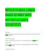 HESI Entrance Latest  Exam Grade+ with correct answers 2024/2025