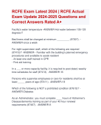 RCFE Exam Latest 2024 | RCFE Actual  Exam Update 2024-2025 Questions and  Correct Answers Rated A+ | Verified RCFE Exam UpdateLatest 2024-2025 Quiz with Accurate Solutions Aranking Allpass'