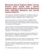 Minnesota Special Engineer Boiler License  Practice Exam Update 2024 | Special  Engineer Boiler License Practice Minnesota  Exam 2024-2025 Questions and Correct  Answers Rated A+ | Verified Minnesota Special Engineer Boiler License  Practice Exam UpdateLa