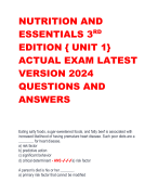 NUTRITION AND  ESSENTIALS 3RD EDITION   ACTUAL EXAM LATEST  VERSION 2024  QUESTIONS AND  ANSWERS