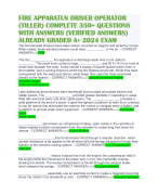 FIRE APPARATUS DRIVER OPERATOR (TILLER) COMPLETE 350+ QUESTIONS WITH ANSWERS (VERIFIED ANSWERS) ALREADY GRADED A+ 2024 EXAM 